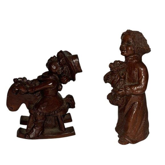 2 Statues Little Child Rocking Horse Roxanne Girl Holding Teddy Bear Figurine - Picture 6 of 10